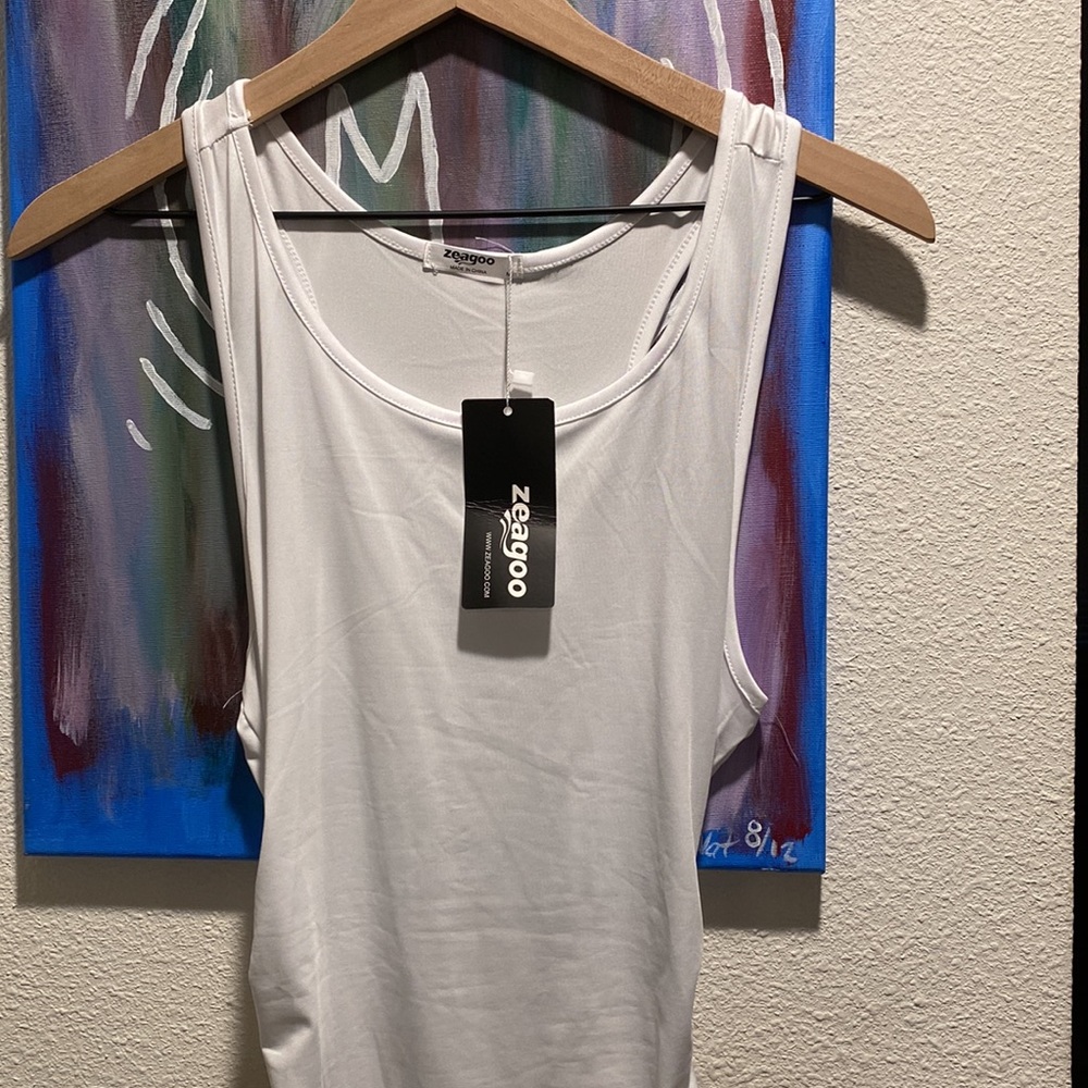 White Ruched Tank Dress - Picture 2 of 3
